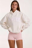 Oversized Applique Hoodie in Ivory Polka Dot