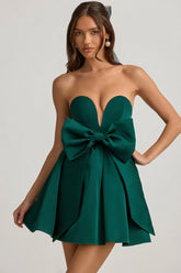 Bow Detail Corset Mini Dress in Emerald Green