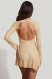 Embellished Long Sleeve Backless Mini Dress in Gold