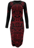 Printed Midi Sweater Dress Black Wine