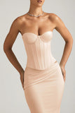Satin Lace Up Corset Top in Beige Gold