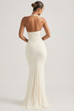 Ruched Backless Halterneck Gown in Ivory