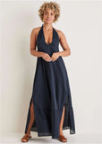 Deep V Halter Maxi Dress Navy