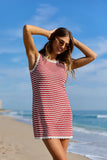 Red Stripe Crochet Cover Up Dress