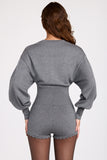 Fine Knit Long Sleeve Romper in Grey