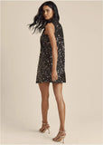 Mockneck Sequin Mini Dress Black Gold