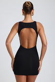Modal High Neck Open Back Mini Dress in Black