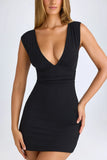 Modal Ruched A Line Mini Dress in Black