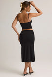 Modal Ruched Mid Rise Midaxi Skirt in Black