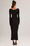 Modal Peekaboo Long Sleeve Midi Dress in Black