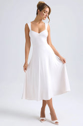 Sweetheart Neck Ruched Midaxi Dress in Ivory