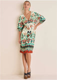 V Neck Midi Dress Seti Olive Ikat