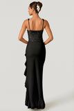 Embellished Ruffle Trim Corset Gown in Black