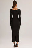 Modal Peekaboo Long Sleeve Midi Dress in Black