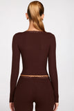 Ribbed Modal Square Neck Long Sleeve Top in Chocolate Brown