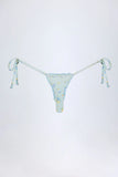Side Tie Thong Bikini Bottoms in Blue Floral