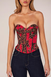 Bandeau Lace Up Corset Top in Rose Leopard Print