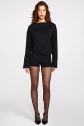Modal Long Sleeve Backless Romper in Black