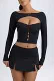 Modal Cut Out Button Detail Top in Black