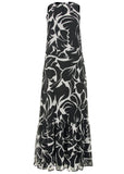 Ruffle Hem Maxi Dress Woodcut Botanical
