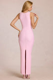 Square Neck Tie Gather Maxi Dress in Blossom Pink