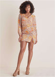 Balloon Sleeve Mini Dress Medallion Golden Patchwork