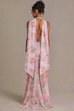 Embellished Scarf Detail Maxi Dress in Pink Floral Print