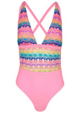 Crochet Open Back One Piece Pink Multi