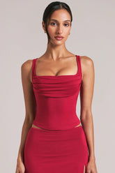 Square Neck Top in Cherry Red
