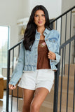 Eden Light Wash Ruffled Hem Denim Jacket