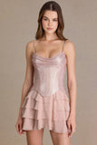 Embellished Corset Mini Dress in Blush Pearl