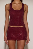 Embellished Jersey Scoop Neck Racerback Top in Burgundy