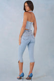 Mid Rise Denim Capri Jeans in Light Denim
