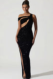 Embellished Asymmetric Cut Out Gown in Black