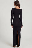 Soft Jersey Boat Neck Tie Gather Maxi Dress in Black