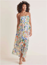 Strapless Ruffle Maxi Field Of Flowers
