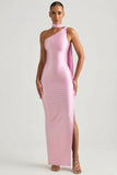 Asymmetric Scarf Detail Maxi Dress in Soft Pink