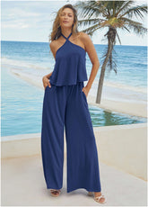 Cross Neck Jumpsuit Dark Blue