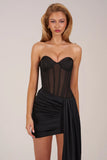 Bandeau Lace Up Corset Mini Dress in Black