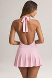 Modal Halterneck A Line Mini Dress in Pastel Pink