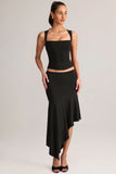 Modal Low Rise Asymmetric Midaxi Skirt in Black