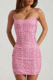 Embellished Scoop Neck Bodycon Mini Dress in Pink