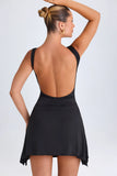 Draped Open Back Mini Dress in Black