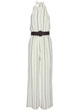 Striped Belted Jumpsuit Black White