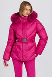 Waterproof Faux Fur Hood Ski Jacket in Magenta Pink