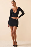 Modal Plunge Long Sleeve Top in Black