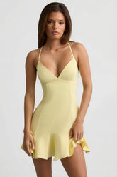 Drop Waist Lace Up Mini Dress in Yellow
