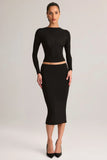 Modal Mid Rise Pencil Midi Skirt in Black