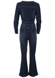 Zip Front Denim Jumpsuit Dark Wash