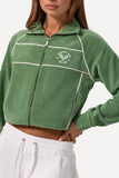 Terry Towelling Zip Up Cropped Sweatshirt in Jade